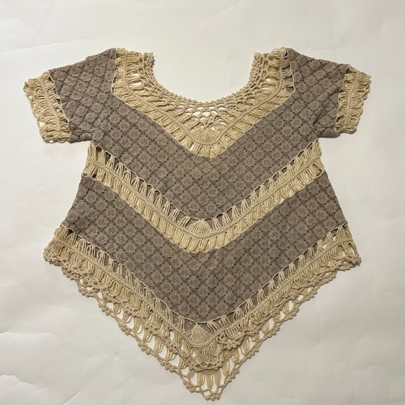 Umgee USA Crochet Lace open knit Top sz M Boho Fairy Whimsy Cottagecore Coquette - Picture 8 of 12